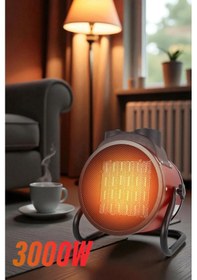 Resim 3000w Elektrikli Isıtıcı Fan - 3 Kademeli - 3 Saniyede Hızlı Isınmalı Üflemeli Fan - 45 C Isıtma-kırmızı 