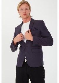Resim Sposo G-211 Dar Kalıp Desenli Lacivert Erkek Blazer Ceket Lacivert 