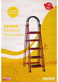 Resim Elmas Serisi Carnaval 5 Li Ev Tipi Katlanır Merdiven Kırmızı, Kaymaz, Hafif, Dayanıklı 1 Adet 