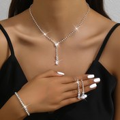 Resim Şık ve Seksi Gelinlik Takı Seti, Parıldayan Sentetik Rhinestones ile Bakır - Kolye, Küpe, Bilezik - Düğünler, Partiler ve Resmi Etkinlikler için İdeal, Düğün Aksesuarı 