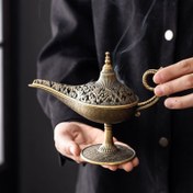 Resim 1 adet Aladdin Lambası ilhamlı Metal Duman Yakıcı - Zarif Ev Dekoru, İç Mekan, Arkadaşlar ve Aile için İdeal Hediye, Elektrik Gerektirmez, Dekoratif Duman Tutucu|İnce Detaylı Tasarım|Detaylı El Sanatçılığı 