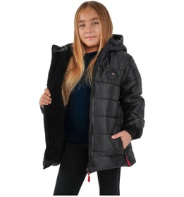 Resim D1fference İçi Kürklü Su Ve Rüzgar Geçirmez Kapüşonlu Kız Çocuk Mont Siyah 