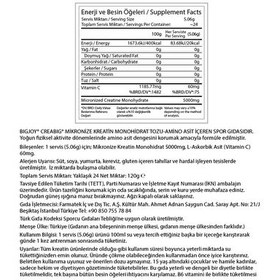 Resim Kreatin Creabig Powder 120 gr Creatine Monohydrate %100 Ultra Pure Micronized Amino Asit 