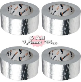 Resim Bant Evi Takviyeli Alüminyum Folyo Bant 4 Adet 75MM x 25METRE Yanmaz Folyo Bant Takviyeli 7.5cm 