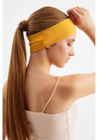 Resim Kadın %100 Pamuklu Penye, Kaymaz, Terletmez, Ultra Hafif, Spor Saç Bandı Bandana - Tek Ebat / Hardal Hardal 