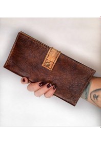 Resim Doğal Hakiki Deri Ve Mantar Derisi Handmade Clutch Cüzdan Koyu Kahverengi 