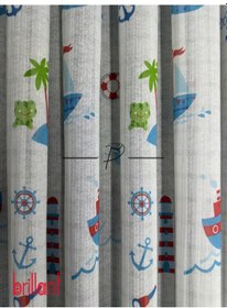 Resim Tül Perde Brillant Marka Denizci Desen Çapalı Gemici Örme Kumaş Ekru 