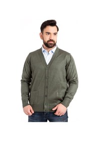 Resim Erkek Orta Yaş ve Üzeri İnce Yün Akrilik Triko Örgü Düğmeli Baba Hırka 5100-Haki Yeşili Haki 