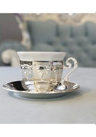 Resim Gümüş Kaplama Kabartmalı Köşeli Fincan Seti 