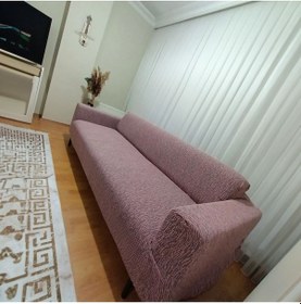 Resim Düz Jakarlı 3 Kişilik Pembe Kanepe Örtüsü Lastikli Koltuk Örtüsü Çekyat Örtüsü Koltuk Kılıfı Pudra 