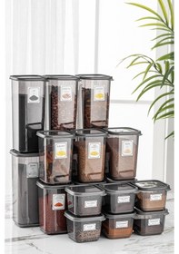 Resim Meleni Home 18'li Pino Baharatlık Erzak Saklama Kabı - Kapaklı Kare Baharat Takımı 6x 0,50 Lt-1,10 Lt-1,70 Lt 