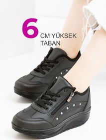 Resim Devida Kadın Siyah Spor Ayakkabı 6 Cm Günlük Yüksek Rahat Taban Sneaker X300 Vega Serisi 