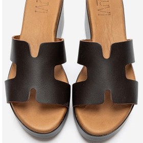 Resim Luvishoes Lıa Kahverengi Cilt Hakiki Deri Dolgu Topuklu Kadın Terlik 