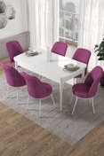 Resim Canisa Kor Serisi 70x114 Açılabilir Mutfak Masası Takımı Beyaz Masa 6 Mor Sandalye 
