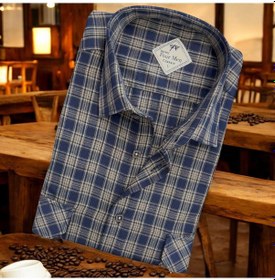 Resim Linen Keten Klasik %100 Cotton Uzun Kollu Terletmeyen İki Cepli Kapaklı Mavi Gömlek Regular Kalıp -10232 Mavi 