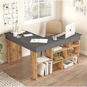 Resim Yurudesign Tywin Kitaplık Raflı Çalışma Masası Çam-antrasit 