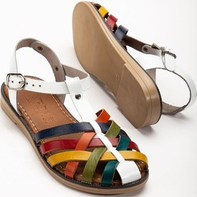 Resim Beyaz Multi Ortopedik Hakiki Deri Kadın Sandalet Çok Renkli 