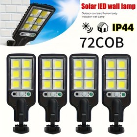 Resim 1pc Güneş Enerjili COB LED Hareket Sensörlü Duvar Işığı, Su Geçirmez Dış Mekan Bahçe Güvenlik Işığı, Uzaktan Kumanda, 3 Işık Modu, 100-200 Lümen, Yarı Flush Mount Plastik Gölgelik, Kızılötesi Sensör, Montaj Donanımı Dahil 