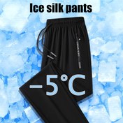 Resim Erkekler için Hafif Buz İpeği Geniş Bacak Pantolonu - Nefes Alabilir, Gevşek Kesim, Düz Bacak, Rahat Yaz Stili, Siyah, Polyester Karışımı, Makine Yıkanabilir, Koşu ve Dış Aktiviteler için Rahat Pantolon 
