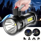 Resim 1 adet Yüksek Güçlü LED El Feneri, USB Şarj Edilebilir, 4 Aydınlatma Modu, Taşınabilir Arama Feneri, Ekran Pil Seviyesini Gösterir, İş, Ev, İşçi Koruma ve Acil Aydınlatma için İdeal, Açık Alan Kullanımı için El Fenerleri 