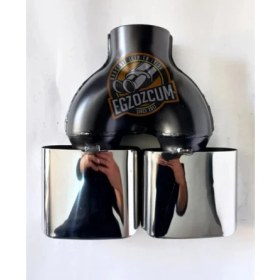 Resim Egzozcum Yassı Kare Çiftli Krom, Ucu Eğimli Egzoz Eksoz Ucu 1 Adet 