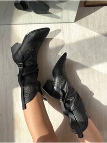 Resim SHOEBOURNE Siyah Delikli Western Tarzı Yazlık Çizme 