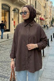 Resim adamila Kadın Premium Oversize Gömlek Tesettür Salaş Uzun Kollu Kaliteli Tunik 