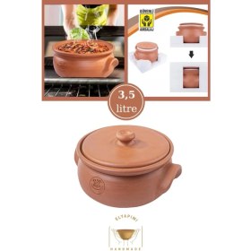 Resim Elizi Çömlekleri El Yapımı Kapaklı Toprak Güveç Tencere Küçük Boy Astarlı 3,5 Litre (Özel Kırılmaz Köpük Ambalajında) 