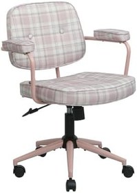 Resim Button Ekose Kumaş Ofis ve Çalışma Sandalyesi - Pembe 