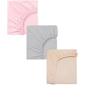 Resim 3 Adet 40x80 Cm Anne Yanı Lastikli Penye Kumaş Bebek Çarşafı-gri-pembe 
