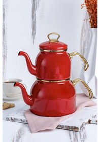 Resim Acar Petra Kırmızı Emaye Çaydanlık Takımı Kırmızı 