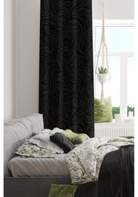 Resim Gri Siyah Dalgalı Desenli Süet Oturma Odası Salon Fon Perde Baskılı Ekstrafor Büzgü Tek Kanat Çok Renkli 