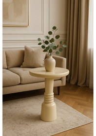 Resim Doğal Masif Ahşap Krem Renk Mantar Yan Sehpa Tekli Modern Tasarım - Coffee Table Krem 