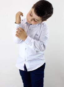 Resim Doctor Junior Erkek Çocuk Kendinden Desenli Uzun Kol Gömlek Beyaz 