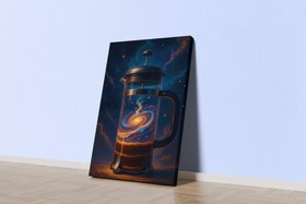 Resim Evreni Demleyen Kozmik French Press ve Sarmal Galaksi Kahvesi Konsept Sanatı Kanvas Tablo - Standart Kanvas Tablo / 60x90 cm 