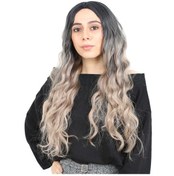 Resim Fiber Sentetik Uzun Su Dalgası Peruk / Siyah / Küllü Platin Ombreli - Aysc-461957 Karışık - Çok Renkli 