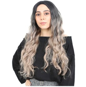 Resim Fiber Sentetik Uzun Su Dalgası Peruk / Siyah / Küllü Platin Ombreli - Aysc-461957 Karışık - Çok Renkli 