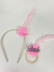 Resim Hayalperest boncuk Incili Gelin Tacı 1 Adet Bride Tüylü Bileklik 1 Adet 