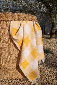 Resim Kareli Dokulu Peştemal Sarı - Sarı / 90x160 