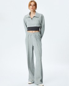 Resim Koton Asimetrik Bel Detaylı Nervürlü Geniş Paça Eşofman Altı Gri 5sak30024ek Gri 