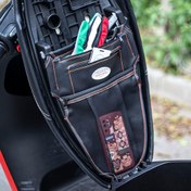 Resim Siyah Motosiklet Koltuğu Saklama Çantası - Çizilmeye Karşı Dayanıklı, Ayarlanabilir Askılar, Telefon, Araçlar ve Aksesuarlar İçin Çoklu Bölümler - Scooterlar, Elektrikli Bisikletler ve Motosikletler İçin Mükemmel, Motosiklet Saklama Çantası, Motosiklet Düzenleyici, Güvenli Fermuar Kapanışı 