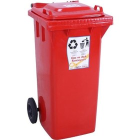 Resim Sağlam Plastik Çöp Ve Atık Konteyneri 120 Lt Tekerlekli Kırmızı Diğer 