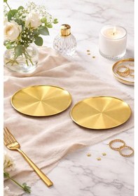 Resim 2 Kişilik Lüks Gold Metal Sunumluk Tepsi Sunum Servis Tepsisi 20cm Altın - Gold 