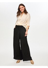 Resim Faik Sönmez Beli Lastikli Kendinden Dokulu Wide Leg Fit Pantolon S26pnt030 Us26pnt03010 Siyah 