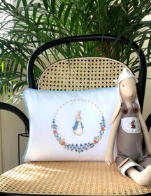 Resim Floral Model Peter Rabbitli Dekoratif Bebek Yastığı - Mavi / Fırfırlı 