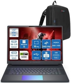 Resim Dell Alienware 16 Area-51 AA16250 Ultra 9 275HX DDR5 96GB 512GB SSD 24GB/RTX5090 175W 16inç WQXGA 240Hz 500Nits 3ms Windows11Home Gaming Laptop AA1625090H41+ZettaÇanta 