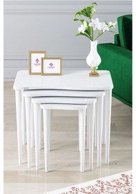 Resim Canisa Concept Kuğu Serisi Mdf Beyaz 4lü Sehpa Takımı Beyaz Gürgen Ayaklar Sehpalar Beyaz Ayakları Beyaz 