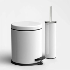 Resim PremiumPort Çiftli Pedallı Banyo Çöp Kovası ve Fırça Seti, 3 Lt, Modern Tasarım 