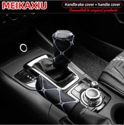 Resim 2 Takım Pu Deri İşlemeli Büyük Kafes Rahat Araba El Freni Kapağı Kolu Seti Whıte Whıte 