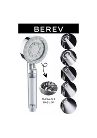 Resim Berev Filtreli Arıtmalı Masajlı Çok Fonksiyonlu Basınçlı Krom Beyaz Duş Başlığı Gümüş 